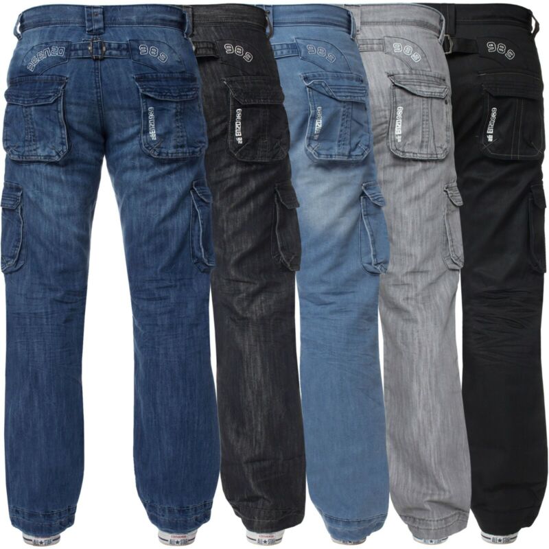 Mens Cargo Combat Jeans Enzo Designer Denim Casual Work Pants All Waist Sizes