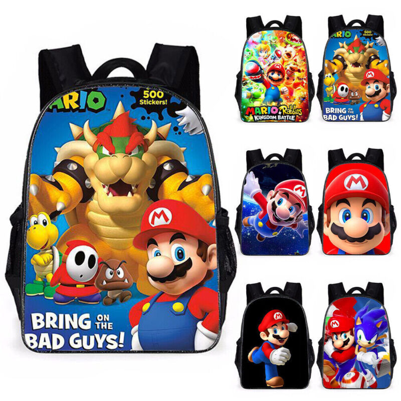 Super Mario Kids Backpack Boys Girls' Cartoon School Bag Casual Travel Rucksack