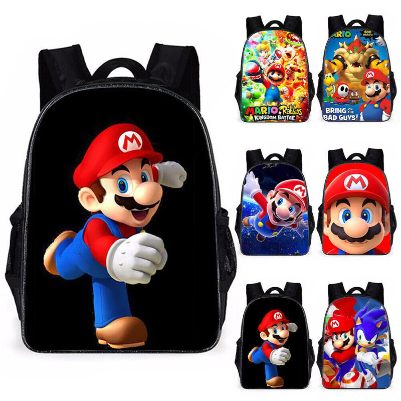 Super Mario Kids Backpack Boys Girls' Cartoon School Bag Casual Travel Rucksack