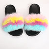 fur slides for women REAL BIG FURRY slippers flush soft raccoon outdoor slider sandals fox fur slipper