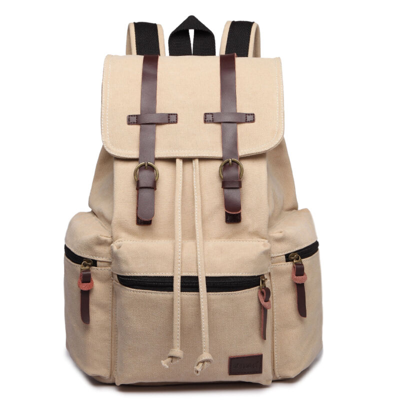 Unisex Real Leather Canvas Backpack Large School Shoulder Bag Rucksack