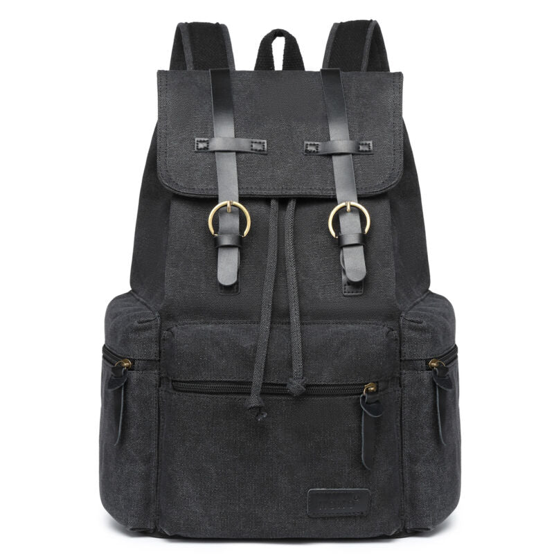 Unisex Real Leather Canvas Backpack Large School Shoulder Bag Rucksack