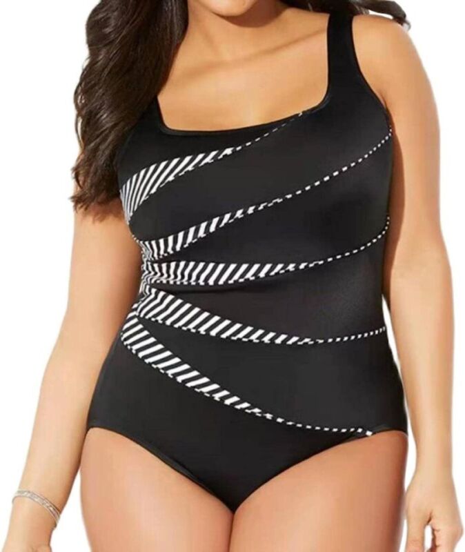 Plus Size Womens Tummy Control Monokini Swimming Costume One Piece Swimsuit UK