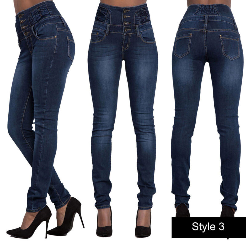 Womens Stretch Jeans Denim Jeggings High Waist Stretchy Skinny Slim Fit Pants UK