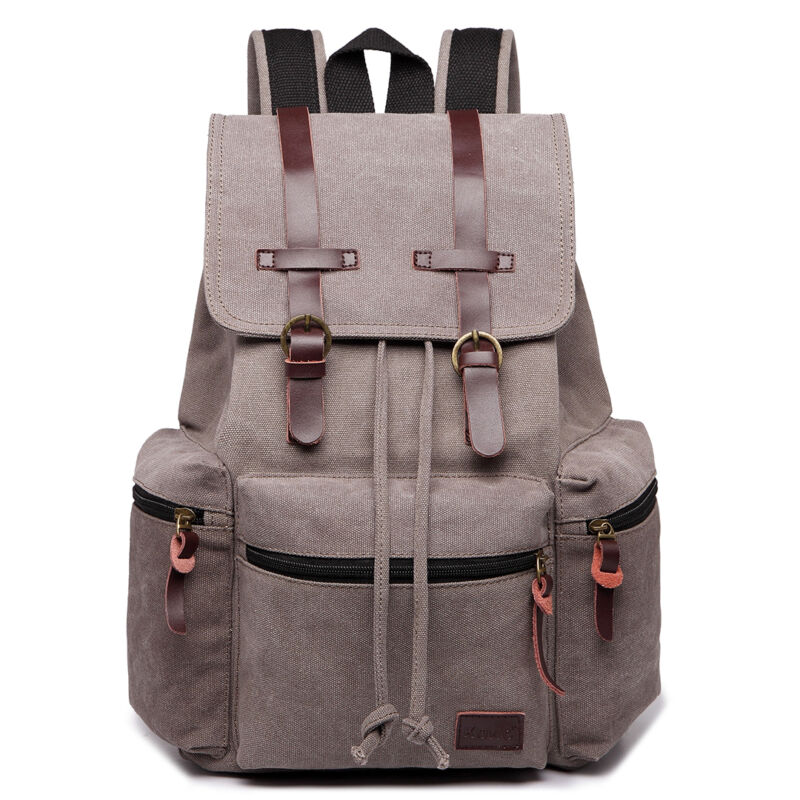 Unisex Real Leather Canvas Backpack Large School Shoulder Bag Rucksack