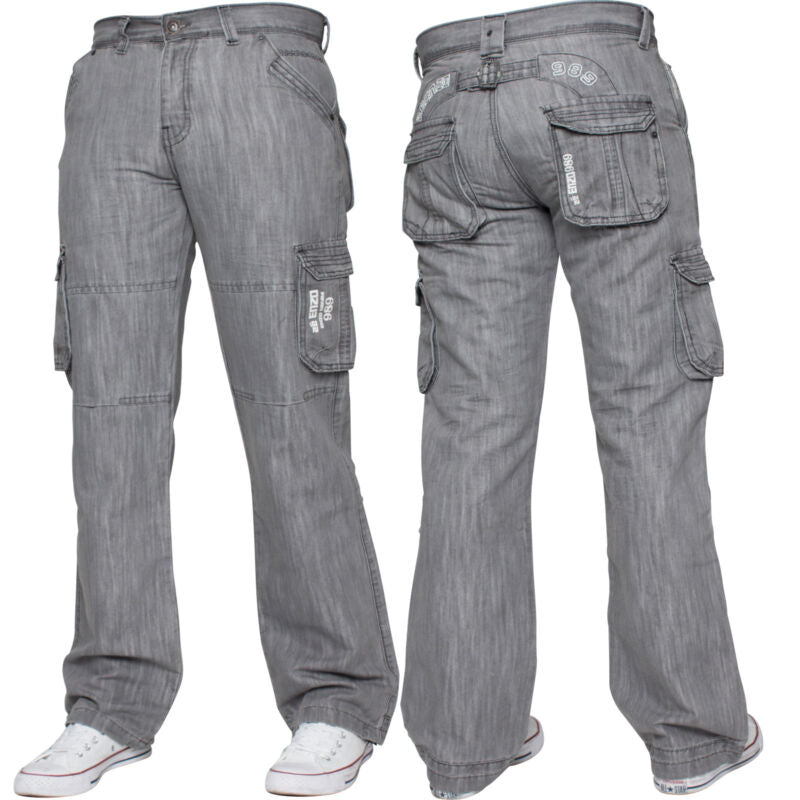 Mens Cargo Combat Jeans Enzo Designer Denim Casual Work Pants All Waist Sizes