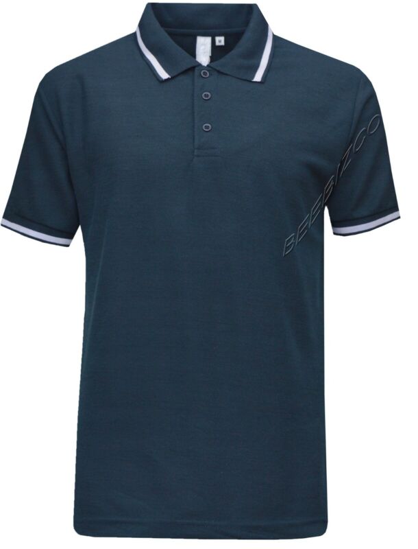 Mens Short Sleeve Polo Shirt Plain Pique Single/Double Tipping Collar M - 6XL