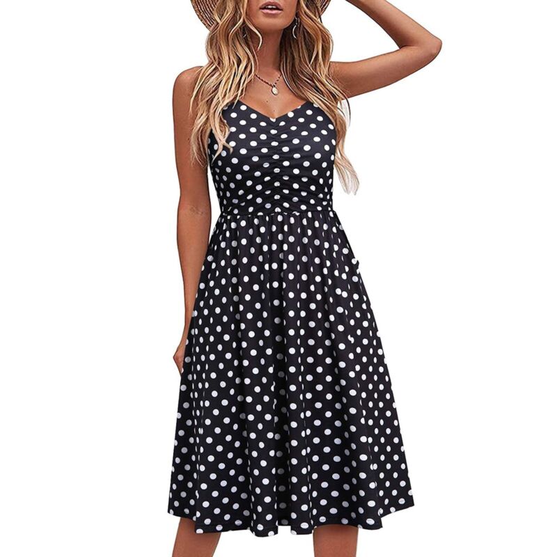 Womens Leopard Floral Midi Dress Ladies Summer Boho Beach Holiday Sundress Size