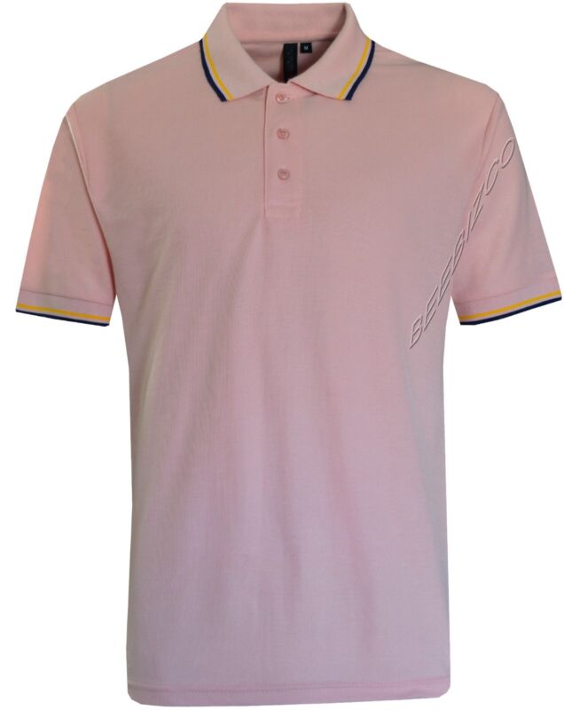 Mens Short Sleeve Polo Shirt Plain Pique Single/Double Tipping Collar M - 6XL