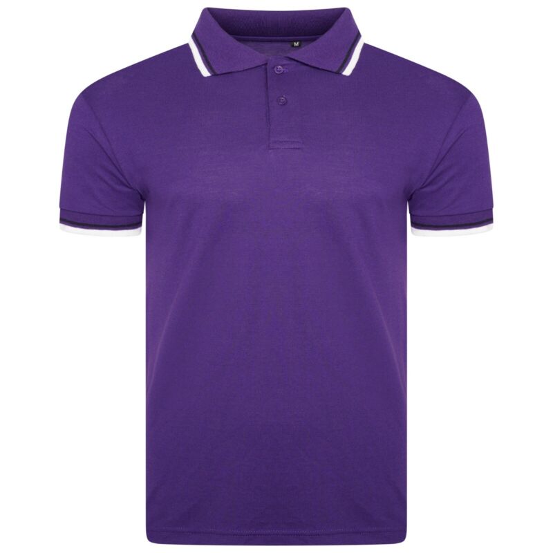 Mens Short Sleeve Plain Tipping Polo Shirt T Shirt Top Casual S-2XL Pique