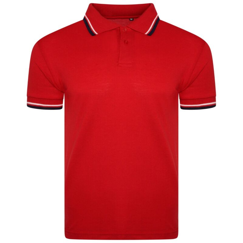 Mens Short Sleeve Plain Tipping Polo Shirt T Shirt Top Casual S-2XL Pique