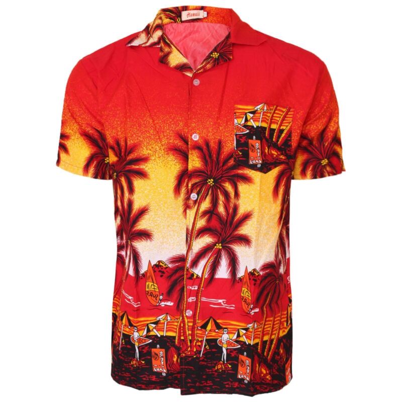 Men Hawaiian Shirt Palm Stag Beach Hawaii Aloha Party Summer Holiday Fancy Dress