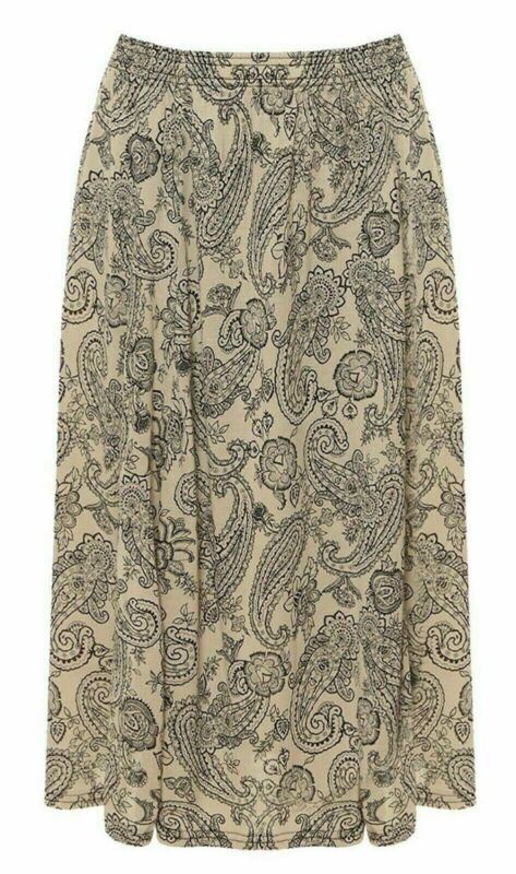 Womens Paisley Floral Printed Elasticated Stretch Skirt Waist Ladies Midi Skirt