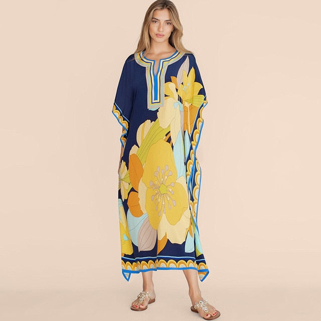 Printed Kaftans for Women Beach Cover Up Seaside Maxi Bohemian Dresses Beachwear Pareo Bathing Suits Factory Supply Dropshipping