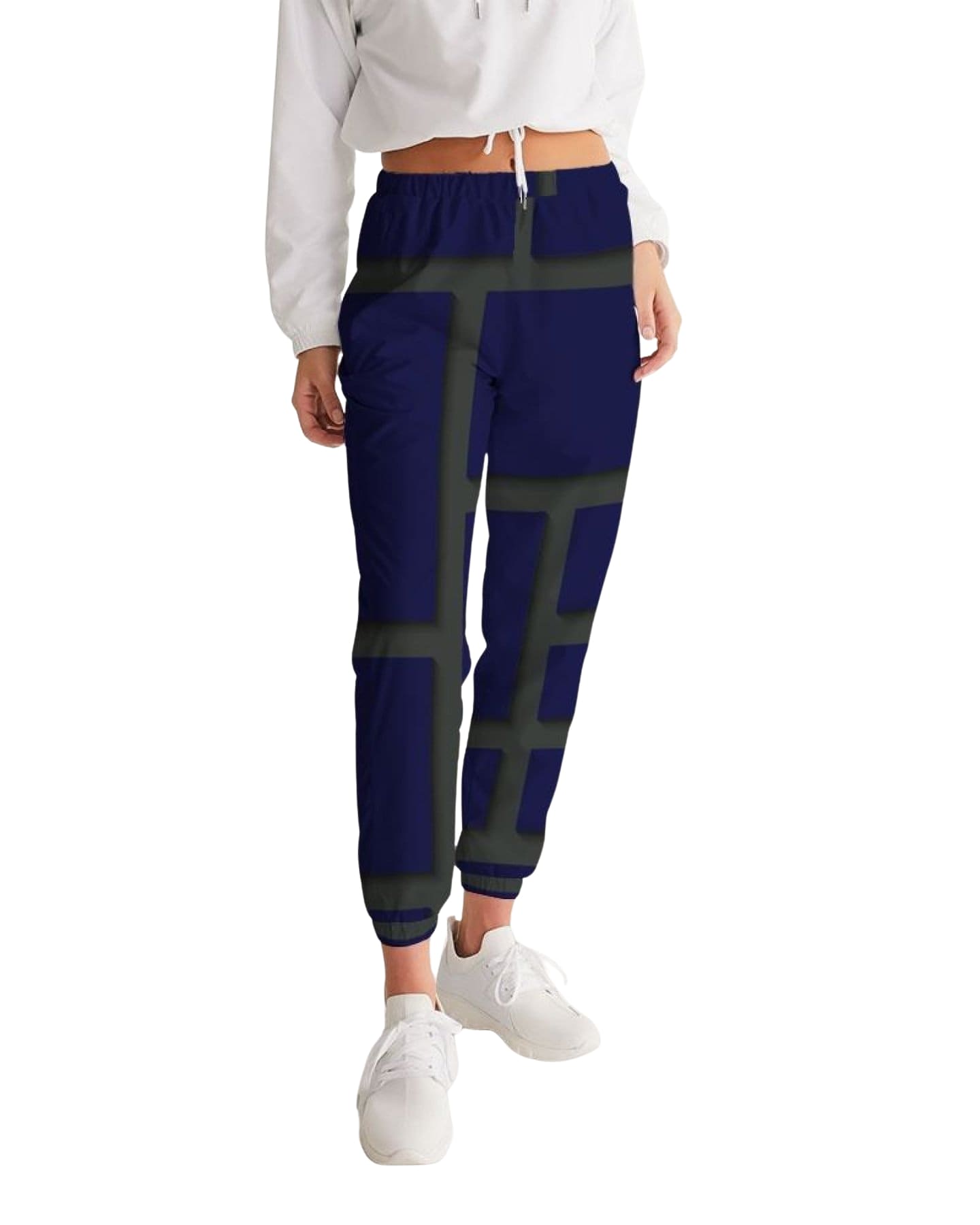 Womens Track Pants - Blue & Green Geometric Graphic Sports Pants-10