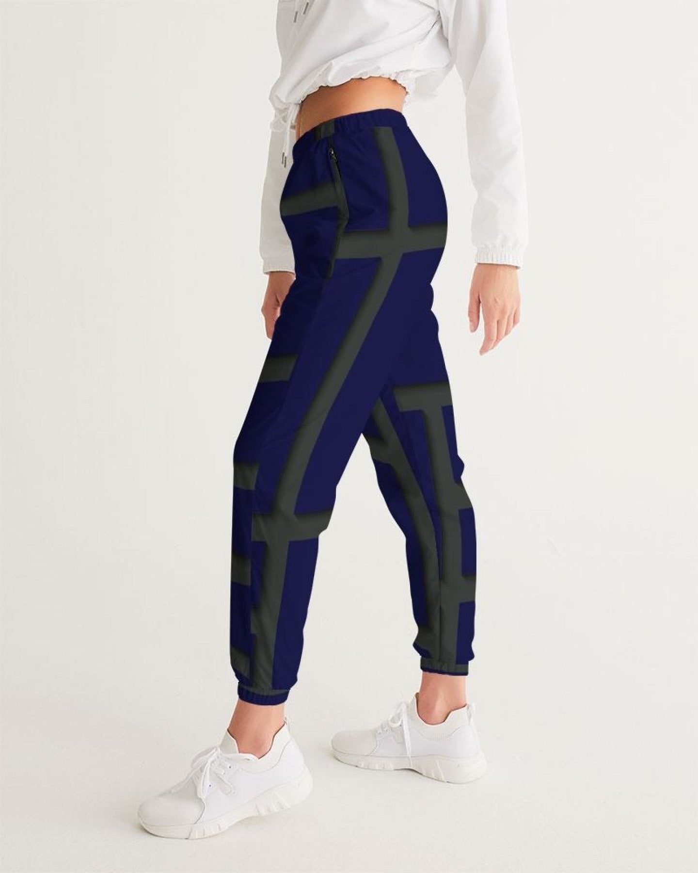 Womens Track Pants - Blue & Green Geometric Graphic Sports Pants-9