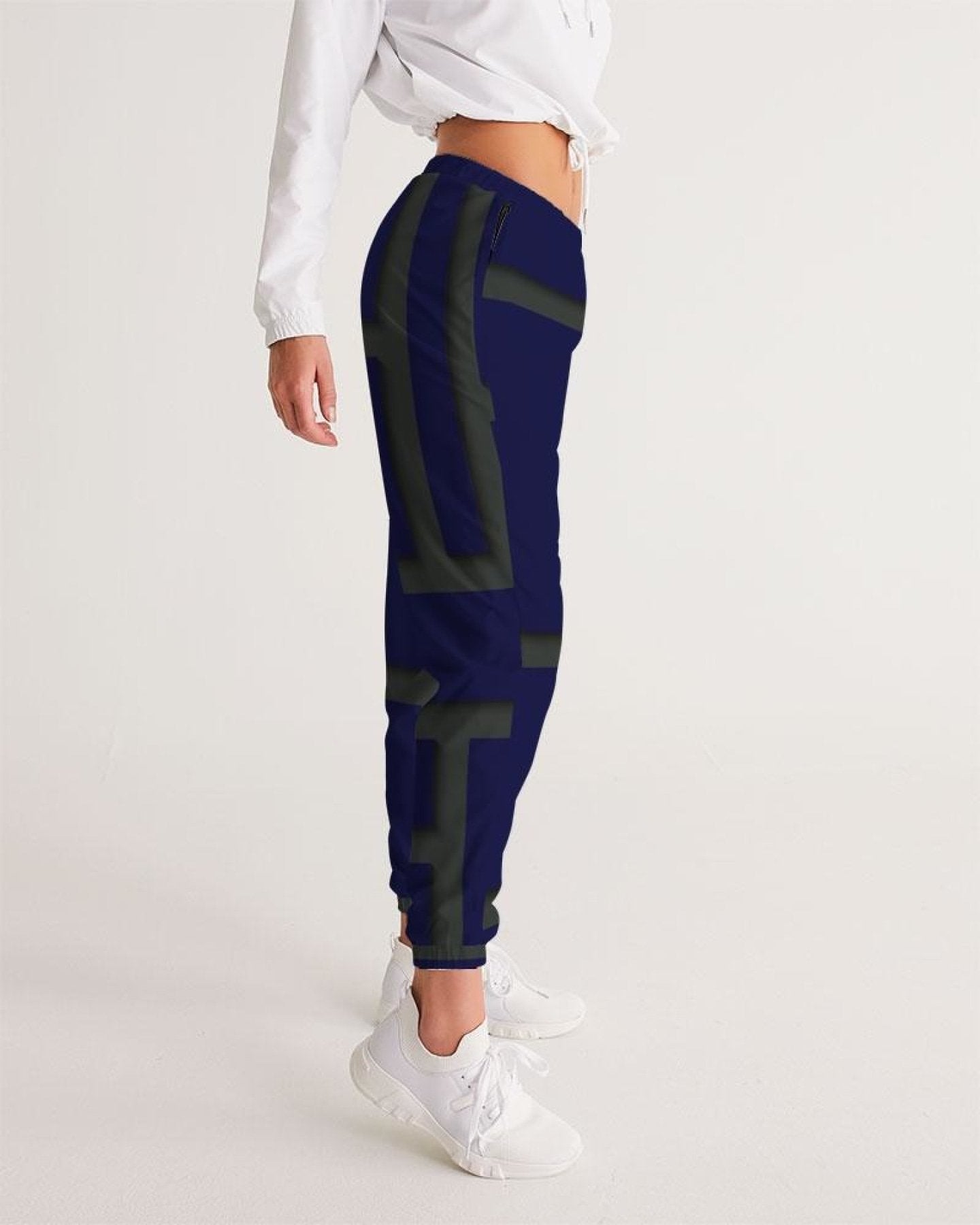 Womens Track Pants - Blue & Green Geometric Graphic Sports Pants-8